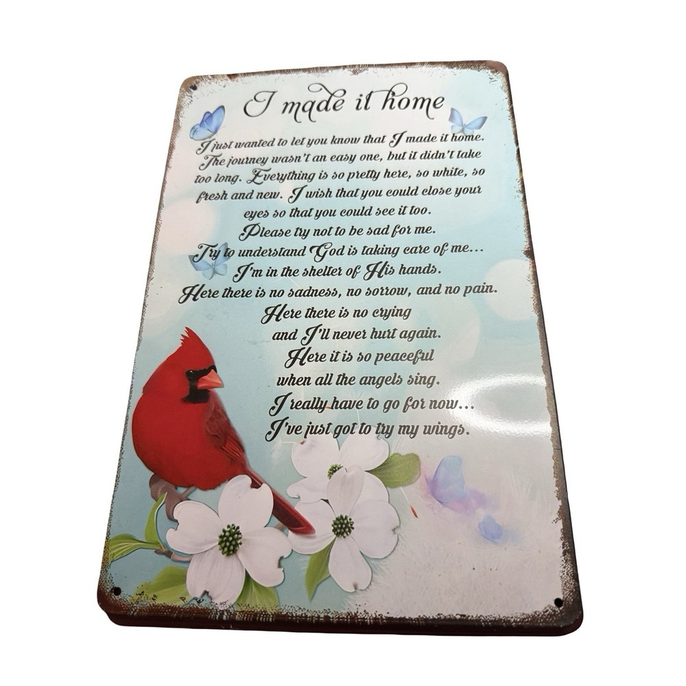 Cardinals‎ Poem I made it home God  Retro Tin Sign Door Home Wall Decor Metal